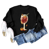Red Wine Glass Pumpkin Printed Long Sleeve Loose Sweater
