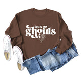 Let's Go Ghouls Letters Loose Round Neck Long Sleeve Large Size Sweatshirt