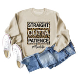 STRAIGHT OUTTA PATIENCE Leopard Print Letters Round Neck Long-sleeved Sweater Women