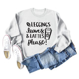 LEGGINGS LEAVES LATTES Letter Loose Bottoming Long Sleeve Plus Size Sweater