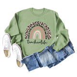 TEACHER LOVE INSPIRE LETTERS Leopard Print Long Sleeved Sweater for Women