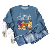 I SMELL CHILDREN Pumpkin Letter Printing Round Neck Loose Long Sleeve Sweater Girl