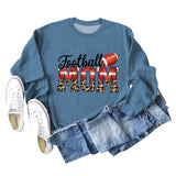 Football Mom Love Leopard Rugby Letter Rundhalsausschnitt Großes Langarm-Sweatshirt Damen