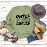 Round Neck Letter COFFEE Tops Women Long-sleeved Printed Loose Sweatshirt