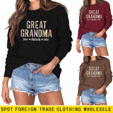 GREAT GRANDMA LOVE Women's Letter Leopard Long Sleeve Sweater Women