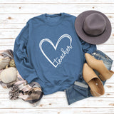 Teacher Heart Letters Round Neck Loose Bottoming Large Size Long-sleeved Sweater Women