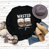 WASTED ON YOU Wine Glass Letter Printing Autumn and Winter Base Long Sleeve Plus Size Sweater
