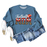 Football Mom Love Leopard Rugby Letter Rundhalsausschnitt Großes Langarm-Sweatshirt Damen