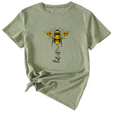 Mode Damenbekleidung Let It Bee Muster Sommer Rundhals Kurzarm Damen