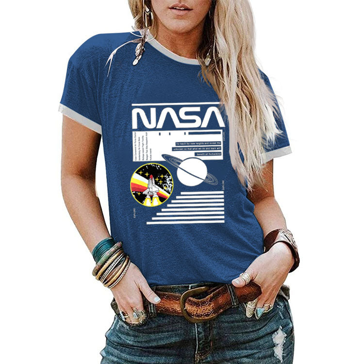 NASA Alphabet Fashion Ladies Loose Printed Short Sleeve T-Shirt