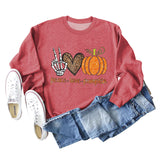 Peace Love Pumpkin Leopard Love Letter Round Neck Loose Long Sleeve Sweater Women