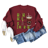 HO HO HOLY SHIT SPOT LETTER COFFEE LOOSE LONG SLEEVED SWEATSHIRT WOMEN