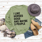 I LIKE HORSES Round Neck Letter Tops Female Long-sleeved Loose Printed Sweatshirt