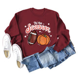 Tis' The Season Pumpkin Letters Halloween Loose Round Neck Long Sleeve Sweater Women