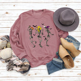 Skull Printed Bottomed Women's Long Sleeve Large Round Neck Sweater