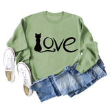 Love Cute Cat Letter Round Neck Fashion Autumn and Winter Long Sleeve Large Sweater