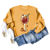 Red Wine Glass Pumpkin Printed Long Sleeve Loose Sweater