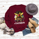 Teacherlife Apple Letter Print Loose Long Sleeve Sweater Girl