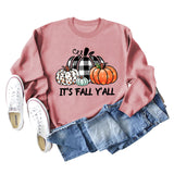 It's Fall Y'll Pumpkin Halloween Round Neck Long Sleeve Sweater Women