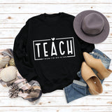 TEACH THEM TO BE KIND Love Letter Round Neck Loose Casual Long Sleeve Sweater