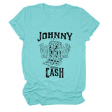 Johnny Cash Letter Short Sleeve Flower Boots T-shirt drôle pour femme