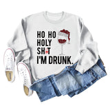Ho Ho Holy Shit Fashion Women's Red Wine Glass Letter Long Sleeve Sweater Girl