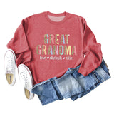 GREAT GRANDMA LOVE Women's Letter Leopard Long Sleeve Sweater Women