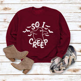 Simple Loose Top Long Sleeve SO I CREEP Printed Pullover Sweater