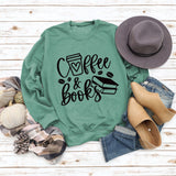 Coffee Books Letters Fashion Loose Large Size Long Sleeve Round Neck Sweater Women
