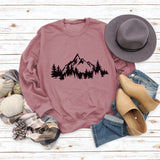 Mountain Pine Loose Print Round Neck Long Sleeve Women's Sweater