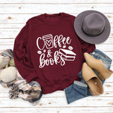 Coffee Books Letters Fashion Loose Large Size Long Sleeve Round Neck Sweater Women