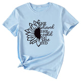 Lettering She Believed She Could Round Neck Short Sleeve T-Shirt for Women