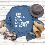 I LIKE HORSES Round Neck Letter Tops Female Long-sleeved Loose Printed Sweatshirt