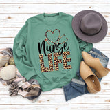 Round Neck Letter Tops Women's Long Sleeve Nunse Life Loose Sweatshirt