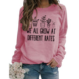 Round Neck Letter Ladies Long Sleeve WE ALL GROW Printed Loose Sweater