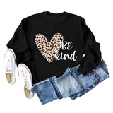 Be Kind Leopard Print Crewneck Print Bottomed Long Sleeve Sweatshirt Woman