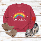 Be Kind Rainbow Letters Loose Autumn and Winter Bottoming Round Neck Long Sleeve Heart Sweater