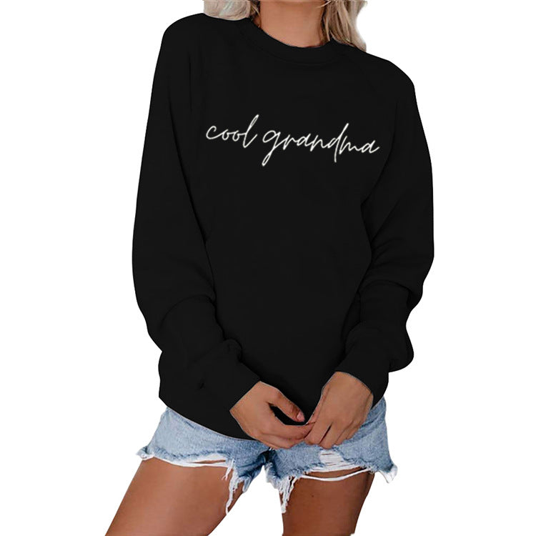 Cooles Oma-Brief-einfaches Druck-Rundhals-Lockeres Langarm-Pullover-Damenkleid
