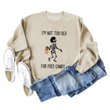 I'M NOT TOO OLD Letter Skull Pumpkin Round Neck Long Sleeve Sweater