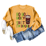 HO HO HOLY SHIT SPOT LETTER COFFEE LOOSE LONG SLEEVED SWEATSHIRT WOMEN