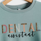 DENTAL ASSISTANT Leopard Letter Loose Casual Fall/Winter Plus Size Long Sleeve Sweater Girl