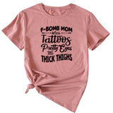 F-Bomb Mom Women's Letter Print Information Short Sleeve Top Women T-shirt