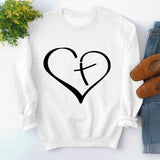 Womens Round Neck Tops Long Sleeve Heart Shape Print Loose Sweatshirt
