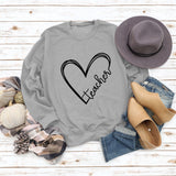 Teacher Heart Letters Round Neck Loose Bottoming Large Size Long-sleeved Sweater Women