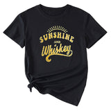Damen-T-Shirt „Sunshine and Whishkey“ mit Rundhalsausschnitt und kurzen Ärmeln, groß