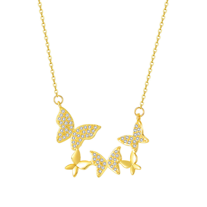 Simple et polyvalent avec le même pendentif papillon en acier inoxydable, chaîne de clavicule en acier titane pour femmes