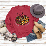 Autumn Leaves Letters Round Neck Pumpkin Halloween Long-sleeved Sweater Women