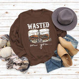 WASTED ON YOU Wine Glass Letter Printing Autumn and Winter Base Long Sleeve Plus Size Sweater