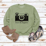 Don't Be Negative Printed Round Neck Long Sleeve Print Loose Sweater