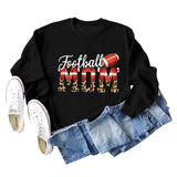 Football Mom Love Leopard Rugby Letter Rundhalsausschnitt Großes Langarm-Sweatshirt Damen